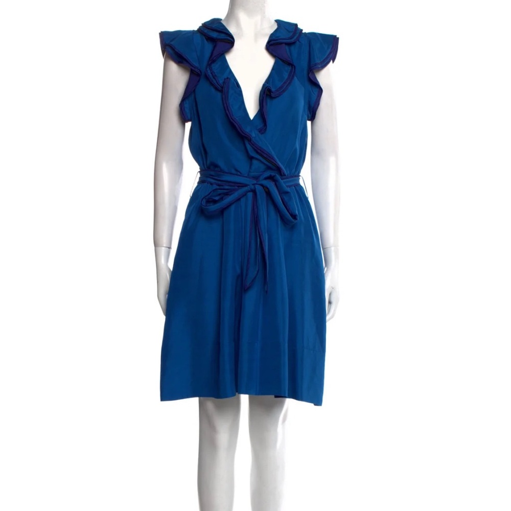 Marc By Marc Jacobs Blue Sleeveless Plunge Midi Dress